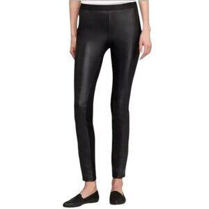 Eileen Fisher Pull On Leather Leggings Pant In Black Women's Size Small